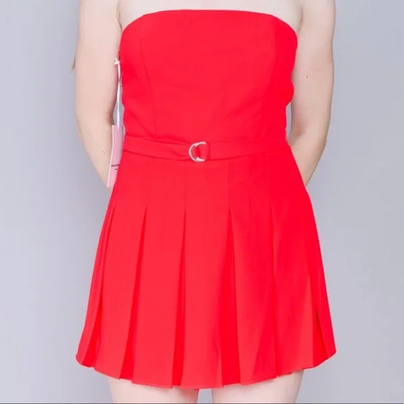 Amanda Uprichard Pleated Romper in Red - Picture 2 of 9